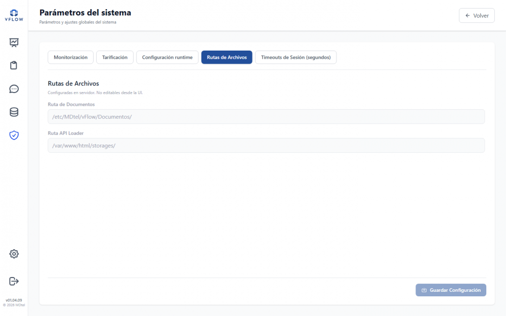 Configuración del sistema — Rutas de Archivos