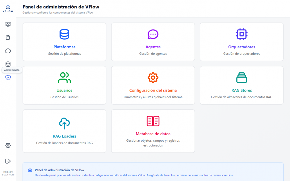 Panel de administración de VFlow