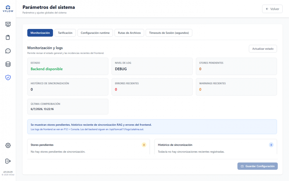 Configuración del sistema — Monitorización