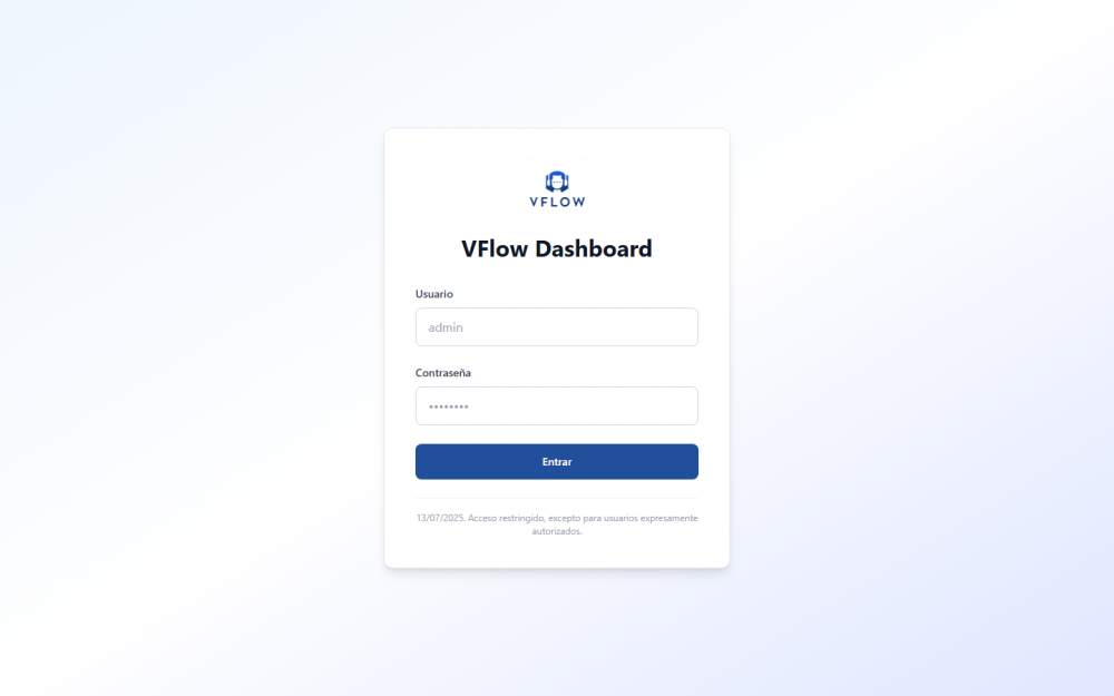 Pantalla de login de VFlow